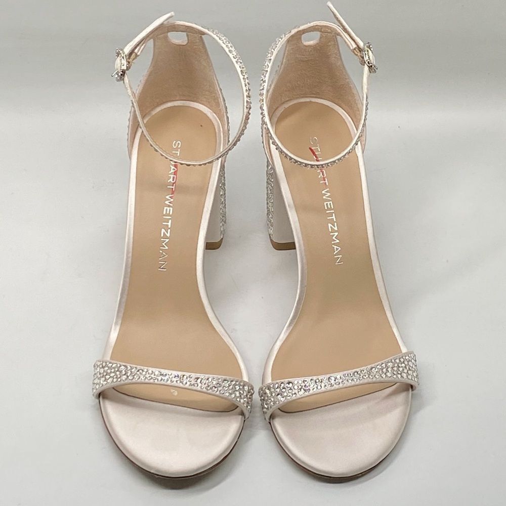 Stuart Weitzman Nudist Shine Block 75 Crystal Embellished Sandal size 8.5 - Picture 3 of 15